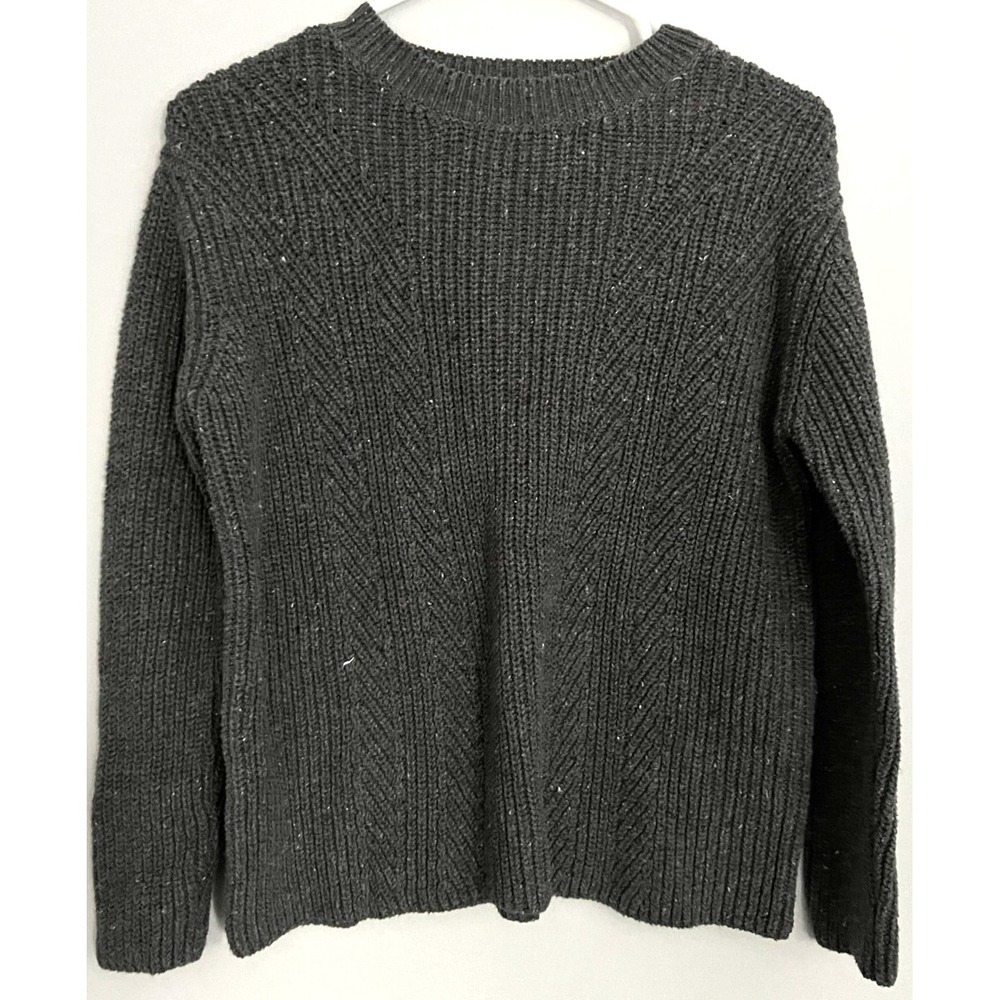Mango Basics Sweater Womens XS Gray Diagonal Ribbed Knit Crewneck Pullover EUC